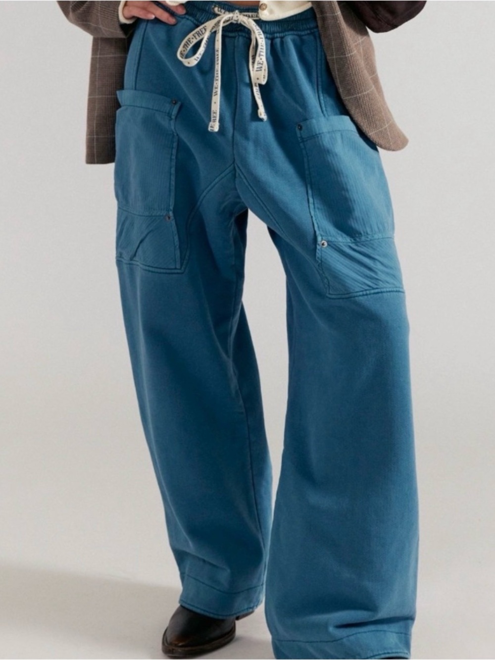 Free People Jet Set Wide Leg Cargo Pants Blue